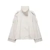 Chaqueta Cortavientos Casual de Doble Botón de Estilo Europeo y Americano Versátil con Cuello Alto para Mujer, Nueva Colección Otoño 2026, en Blanco