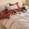 Juego de ropa de cama de cuatro piezas estilo campestre americano, grado A, 100% algodón, cepillado, con estampado floral vintage, algodón puro, engrosado para otoño e invierno