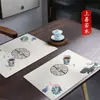 Tapete de mesa quadrado de couro estilo chinês, novo, em estoque, para uso em hotel e casa, à prova d'água, antiderrapante e resistente ao calor. Designs personalizados disponíveis para atacado
