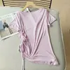 Camiseta fina transpirable de hombros descubiertos para correr, entrenar y yoga, camiseta deportiva de manga corta con cordón para mujer, verano 2026