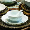 Juego de Cuenco y Plato de Porcelana Celadón Linglong de Jingdezhen para el Hogar, Vajilla de Color Bajo Esmalte a Alta Temperatura, Cuenco y Plato de Porcelana Blanca Alta para Regalo de Inauguración
