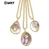 Wt-Jn331 Collar con Cadena y Colgante Ovalado Irregular de Concha Madreperla Natural para Mujer, Accesorio Vintage para Suéter