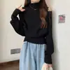 2025 Diseño Delgado Hombros Descubiertos Tops Base Primavera y Otoño Prendas de Punto para Mujer Falsos de Dos Piezas Elegantes Ajustados a la Cintura Estilo Coreano