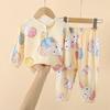 Pijamas de Algodón Seda de Manga Larga para Niños de Primavera y Verano para Niños y Niñas Paquete de Algodón Seda Anti-mosquitos Ropa para el Hogar para Aire Acondicionado Traje de Seda Oriental