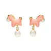 Pendientes de Plata Recubiertos de Oro Real de 18K con Aguja de Plata, Circonita, Perla de Imitación y Poni para Mujer, Dulces y Lindos, Pendientes de Alta Gama para el Año de Nacimiento