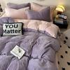 Juego de Cama de Terciopelo de Leche de Cuatro Piezas para Invierno, Ropa de Cama Gruesa de Franela, Colcha de Color Puro, Funda de Colcha, Sábanas de Cama Forradas de Felpa, Juego de Tres Piezas