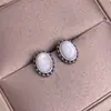 Pendientes de Concha Negra y Blanca Plata S925 Incrustada Retro para Viajero Full Diamond Pendientes de Concha para Mujer Joyería para Orejas Versátil para el Día a Día