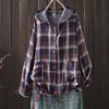 Camisa Xadrez de Algodão Duplo com Capuz Estilo Japonês de Primavera Tamanho Grande Estilo Literário Retrô Casual Jaqueta Cardigã