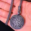 Venta caliente de Amazon colgante retro nórdico de acero inoxidable para hombre colgante de collar de brújula de personalidad vikinga