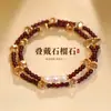 Pulsera de Hilo con Perlas de Granate y Cuentas Apilables de Doble Capa para Mujer Vintage de Alta Gama Ligera de Lujo Exquisita Cadena de Mano Joyería de Mano con Temperamento