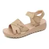 Sandálias de Couro Genuíno com Solado Macio para Mães Verão Antiderrapantes Confortáveis Sapatos de Praia para Meia-idade e Idosos Estampadas Planas Sapatos Femininos 620737