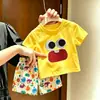 2026 Novo Conjunto de Verão Infantil Olhos de Desenho Animado Fofos Manga Curta Shorts Super Fofos de Desenho Animado Conjunto de Duas Peças Versátil