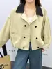 Jaqueta casual de moda estilo coreano com blocos de cor, gola de lapela, manga longa para mulheres, outono de 2026, estilosa, rejuvenescedora, caimento solto, jaqueta top afina a silhueta