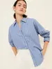 Camisa de hombros descubiertos a rayas rojas retro, superventas transfronteriza europea y americana, silueta oversize, cárdigan versátil de manga larga para mujer