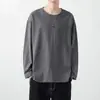 Camisa básica de cor sólida masculina, roupa de casal, primavera e outono, camiseta de manga comprida, estilo japonês, roupa íntima, suéter com gola redonda