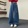 Calça Infantil Outono 2026 Nova Moda Calça Reta de Pernas Largas para Crianças Maiores, Calça Jeans Solta para Primavera e Outono