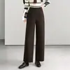 Calça reta estilosa e moderna para mulheres, nova coleção outono/inverno 2026, cintura alta, modelagem que emagrece, perna larga, cós elástico, calça casual versátil