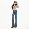 Calça jeans feminina transfronteiriça, calça cigarette, estilo retrô americano, acabamento lavado e desgastado, calça comprida cinza cimento nano, cinza cimento nano