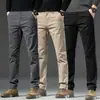 Pantalones Casuales de Algodón Puro de Alta Gama Color Caqui para Hombre Primavera y Otoño 2024 Nuevos Pantalones Ajustados para Hombre Pantalones Rectos Juveniles para Hombre