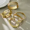 Acero Inoxidable Súper Brillante Zircón 5A Cadena Geométrica Nk Pulsera Abierta Combinación de Pulsera Estilo Lujo Ligero Exagerado Chapada en Oro Real de 18K