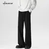 Novedad Otoño Calle Alta Versátil Hoja Curva Caída Pantalones de Traje para Hombre Americanos Color Sólido Sin Planchar Tacto de Alta Gama Micro-Campana Pantalones Largos