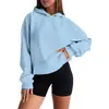 Moletom com capuz e forro de fleece quente para outono e inverno, estilo europeu e americano, ombro caído, cor sólida, top esportivo moderno de corte solto