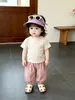 Conjunto de Verano para Niñas Estilo Coreano Bebé Verano Camiseta Lisa Delgada + Pantalones Casuales de Linterna Conjunto Versátil de Dos Piezas para Salir