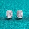 Aretes de Moissanita Cubo de Azúcar Rosa Plata Esterlina 925 Aretes para Perforación de Oreja Estilo Coreano Joyería de Alta Gama que No se Desvanece