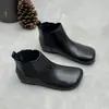 Botines Chelsea Vintage Hechos a Mano de Cuero Genuino para Mujer, 26 Otoño/Invierno Nuevos de Punta Cuadrada Planos sin Cordones Versátiles Casuales de Piel de Vaca Suave