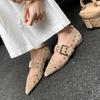 2025 Nuevos Zapatos Mary Jane de Moda para Mujer, Color Puro, Remache Metálico, Punta Puntiaguda, Hebilla, Tacón Bajo, para Primavera y Otoño, Piel de Vaca