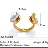 Anillo Yusen Transfronterizo de Acero Inoxidable con Forma de Estrella de Mar y Concha con Incrustación de Perla, Diseño Abierto, Joyería de Acero de Titanio Estilo Lujo Ligero de Nicho