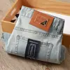 Jeans de Verano Delgados Lavados de Gama Alta para Hombre de Corte Recto Tendencia de Moda Versátiles Retro Azul Claro Pantalones Casuales
