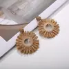 Brincos de Girassol de Ráfia Transfronteiriços, Brincos de Flor Oca Tecidos à Mão Boêmios, Brincos Estilo Férias