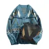 Suéter Vintage de Estilo Japonés para Hombre Primavera y Otoño Color en Contraste Suelto Cuello en V Suéter Tejido Cárdigan Top Casual Chaqueta de Moda para Hombre
