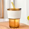 Copo de Água de Vidro Estilo Bambu Popular Mais Vendido para Mulheres, Copo de Vidro de Alto Valor Estético, Copo de Leite, Copo de Suco, Copo para Bebidas com Logo