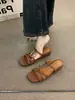 Chanclas de cuña retro trenzadas de tira fina para mujer, adecuadas para usar con faldas en verano de 2026, sandalias de vacaciones