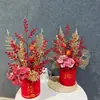 Mudanza a la Casa, Cubo de Frutas de la Fortuna, Decoración con Arreglo Floral, Cubo de Bendición Floral de Nochevieja con Frutas Rojas, Fabricante de Cubo de Abrazo de Año Nuevo con Frutas Rojas