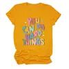 Puedes Hacer Cosas Difíciles Sitio Independiente Europeo y Americano de Ebay Moda Versátil Camiseta de Manga Corta con Cuello Redondo para Mujer