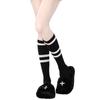 Calcetines holgados versátiles de bloques de color para otoño e invierno para mujer, calcetines negros a rayas para la pantorrilla, calcetines deportivos estilo universitario rojos de tres rayas, algodón