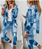 Nuevo traje informal de cuadros escoceses para mujer europea y americana de 2024, ajustado, con solapa y pantalones con cordones.