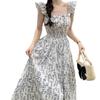 Vestido Pequeño de Verano con Mangas de Murciélago Transfronterizo Nuevo Estilo Fresco Francés Suave Falda de Tirantes Ajustada Cintura Alta Falda Larga Ajustada