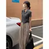 Camiseta de Manga Corta con Cuello Polo para Mujer, Tejido de Seda Helada de Verano, Cárdigan Delgado con Solapa Estilo Francés, Top Corto Inspirado en el Diseño