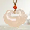 Pingente de Buda dupla face rosa de jade afegão, amuleto "Sem Preocupações", colar de Buda de jade, pingente de jade, modelo de live-streaming
