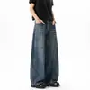 Jeans de corte curvo deconstruidos estilo americano para hombre, lavados de verano y con efecto desgastado vintage, pantalones rectos holgados de pierna ancha modernos para hombre