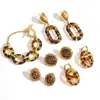 Serie de Leopardo Europeo y Americano Transfronteriza Conjunto de Joyería de Pulsera y Aretes de Acero Inoxidable Aretes Estilo Maillard Chapados en Oro de 18 Quilates