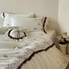 Juego de ropa de cama de cuatro piezas bordado de algodón 100% peinado, estilo princesa francesa, engrosado para invierno, funda de edredón de algodón puro, 1.8m