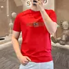Camiseta de algodón mercerizado con cuello redondo, manga corta, adornada con pedrería, estilo europeo de lujo ligero, para hombre, corte slim, nueva camiseta de manga corta de verano