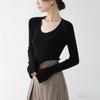 Elegante cor sólida U Leader Boca Split Knitted Sweater Feminino 2024 Outono e Inverno Novo Slim-fit Slimming Inner Base Top