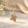 Pendente Giratório de Design Criativo Flor Bauhinia Zircônia Rosa Cobre Colar Feminino Super Brilhante Estilo Palácio Francês Flor de Cinco Pétalas