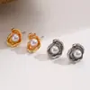 Diseño de Nicho Transfronterizo Conjunto de Flor de Perla con Pliegues Irregulares Estilo Fresco de Ins Pendientes Anillo Joyería